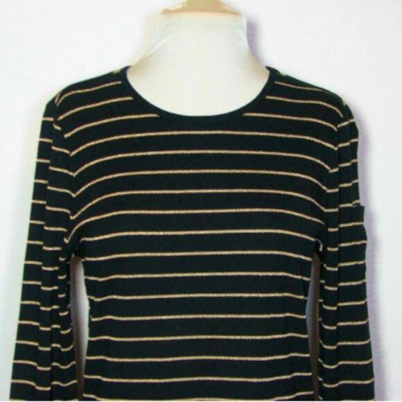 Ralph Lauren Classic Black W Gold Metallic Stripes Scoop Neck Long Sleeve Office - Picture 3 of 5